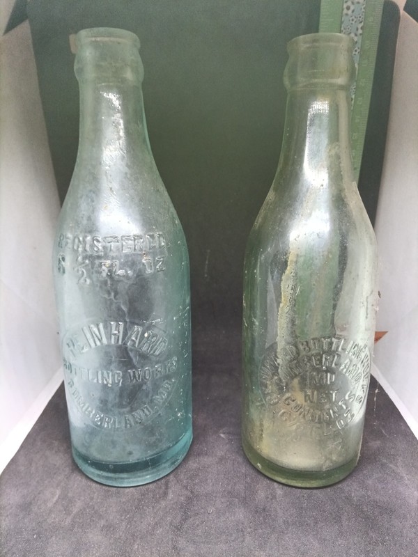 2 - Vintage RARE Reinhard Botttling Works Soda Bottles CUMBERLAND, MD Maryland
