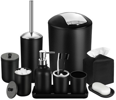 ALPIRIRAL Black Bathroom Accessories Set, 10Pcs Black+silver 