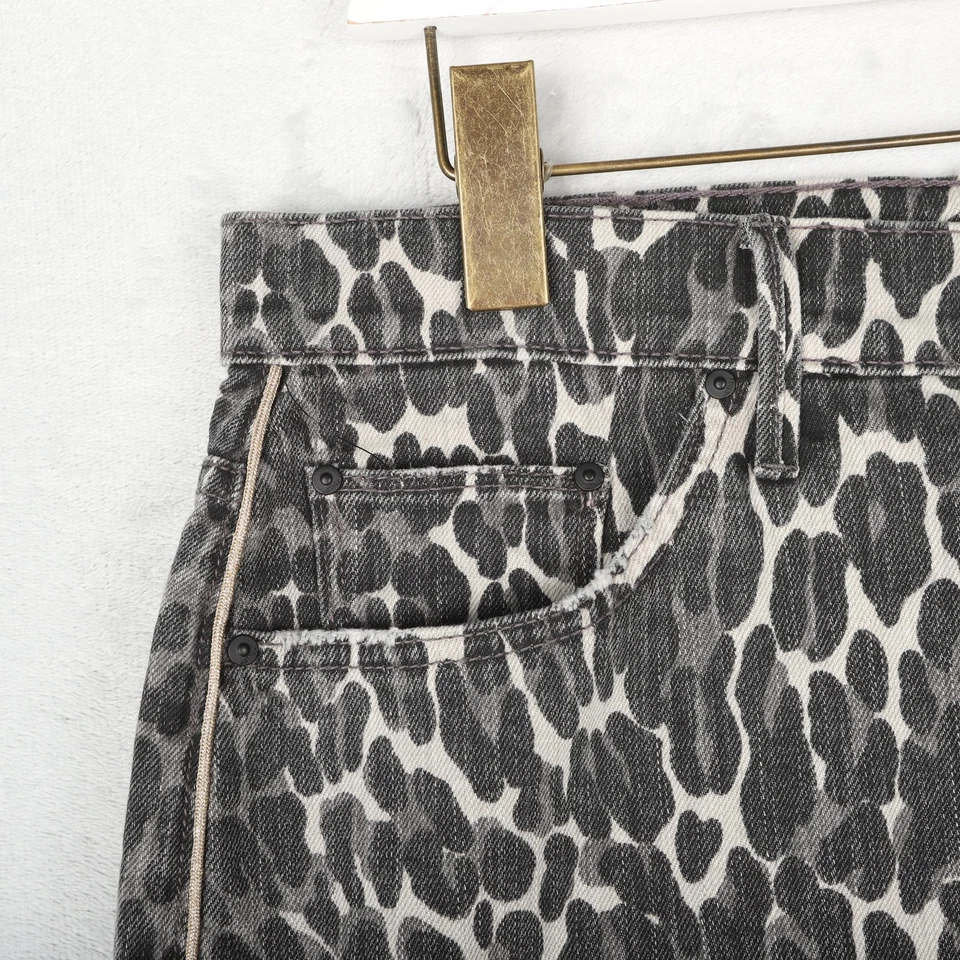 Mother Superior Denim Skirt UK 12 Vagabond Mini Fray Greyscale Leopard Mobwife - Image 4 of 4