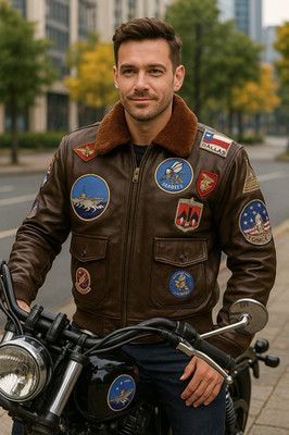 Tom Cruise Top Gun G1 Maverick Bomber Aviator Pilot Cowhide Leather Jacket Men's