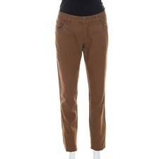 Roberto Cavalli Brown Stretch Cotton Leather Piping Detail Jeans M