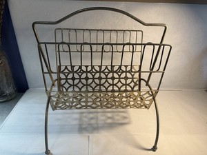 Vintage Mid-Century Modern Heavy Metal Magazine or Album Floor Rack Holder