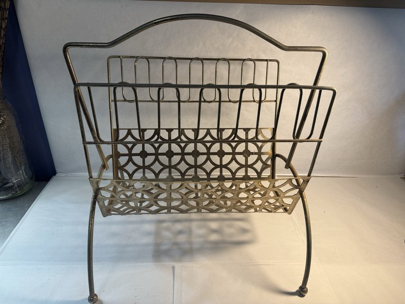 Vintage Mid-Century Modern Heavy Metal Magazine or Album Floor Rack Holder
