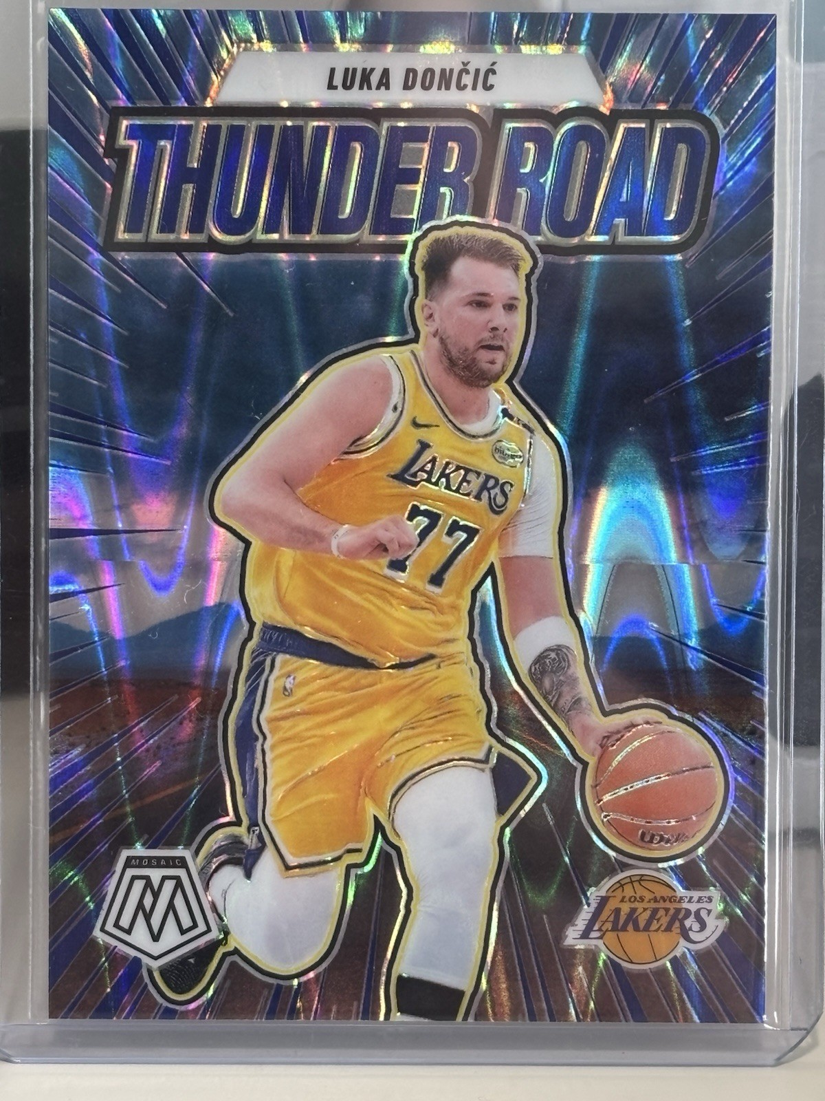 1st Laker card /149 Luka Doncic 2024 Mosaic - Thunder Road Seismic Blue  Prizm 