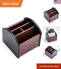 Remote Control Holder Caddy, Wooden Desk Organizer with 4 Compartments, Multi...