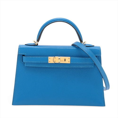 Hermès mini kelly 2 20 Serie Chèvre Mysore Blue France Gold Metal Fittings A:201