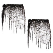 Belly Dance Hip Scarf Sequin Triangle Wrap Skirts Black/Silver, Pack of 2 
