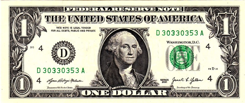 $1 2021 Fancy Serial  Uncirulated CU D30330353A