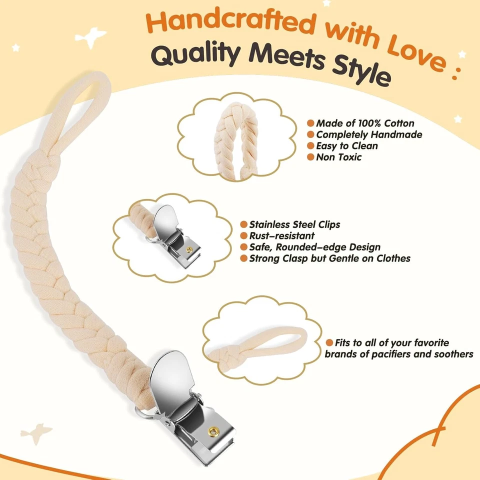 Baby Pacifier Clip, 7 Pack Baby Pacifier Holder Leash for Boys and Girls,100% Ha - Image 3 of 4