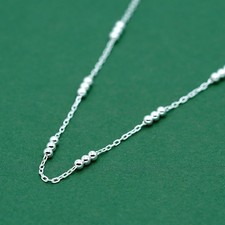 Sterling Silver Beaded Necklace – 925 Silver Station Chain