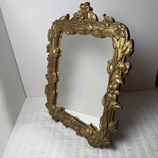 "Espejo de mesa ornamentado dorado madera Syroco de colección Hollywood Regency 14"" x 11"""