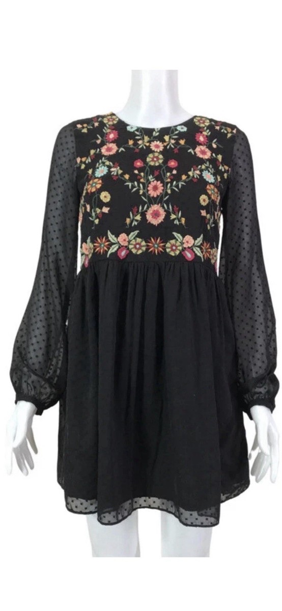 zara black embroidered mini dress Floral Long Sleeve Round Neck Zip L seam zipper tiktok_20 Freebird Men's KENSINGTON Black US Size:US14