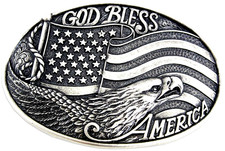 God Bless America Belt Buckle Eagle Flag Christian Cowboy Vtg 80s Nocona CPA159