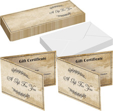 50 Sets Blank Gift Certificates with Envelopes,Light Brown,Classic 3.9 X 5.9 I