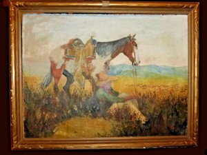 Old-1932-Cowboy-amp-Horse-Pastel-Painting-signed-W-L-Hagenbagh-Listed-CA-Artist