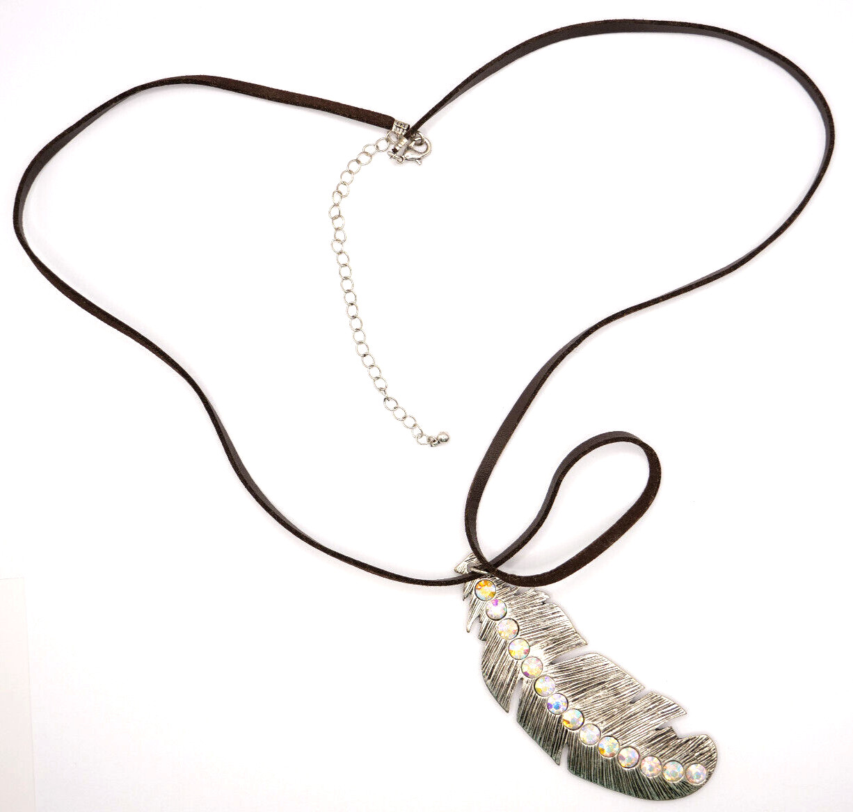 Feather Pendant Statement Necklace Silver Tone Mu… - image 2