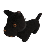 Vintage plush black dog scotty terrier 10" glass eyes worn fur hard stuffed 4011