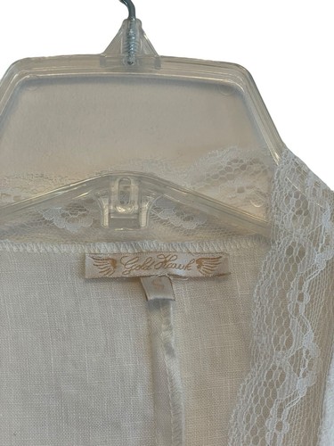 Gold Hawk 100% Linen Open Cardigan Topper Women Size Small White Lace Coverup - 第 3/7 張圖片