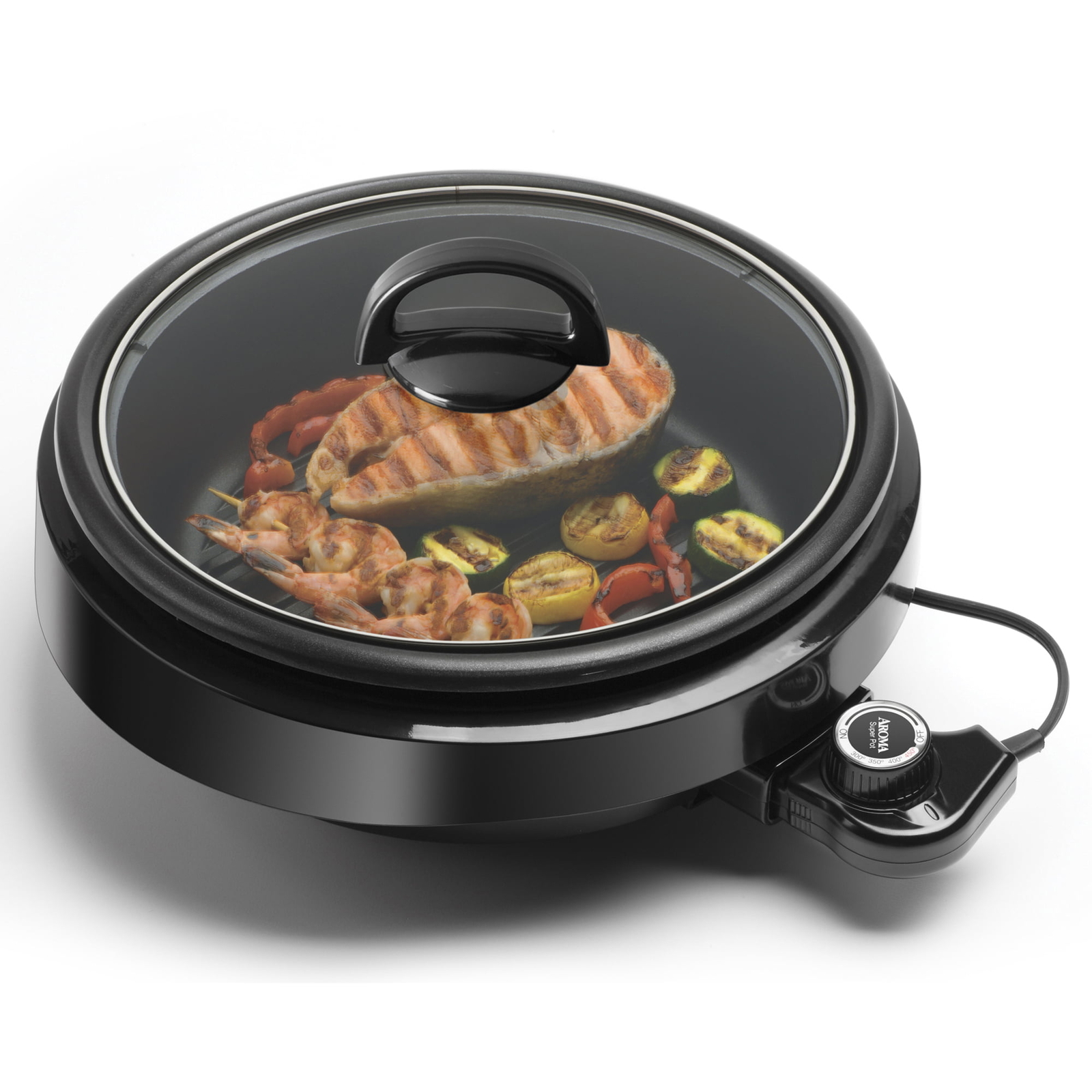 3-Qt.Electric Grills 3-In-1 Grillet Slow Cooker Nonstick Cooking Pot Black