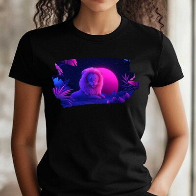 Frauen T-Shirt Neon Löwe Motiv Baumwolle Größe S bis 3XL