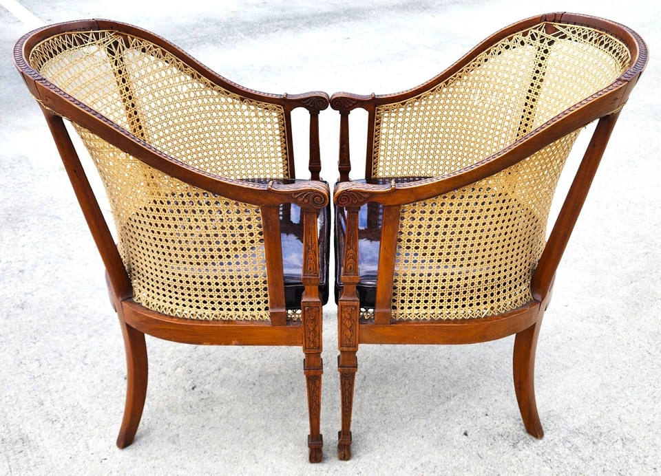 Антикварные регентские стулья из ореховой трости пара Bergere - Изображение 4 из 4