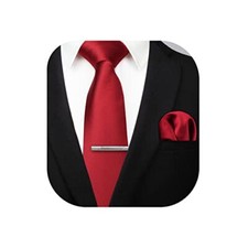 Mens Ties Solid Color Wedding Ties and 8.5cm / 3.4 inches in Width E- Red