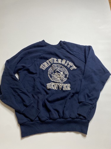 60er Jahre Vintage Sportbekleidung Marineblau Denver Universität Sweatshirt Made in the USA Baumwolle