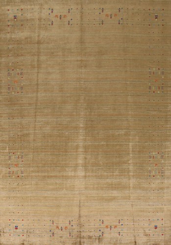 Silk Living Room Centerpiece Gold Color Handmade Gabbeh Rug 8x10 ft