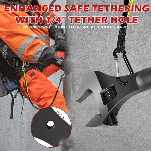 3239 16"Extra Wide Adjustable Spud Wrench,1-5/8" Jaw,CR-V Steel with Tether Hole - Picture 6 of 10