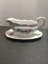 VINTAGE MITTERTEICH Bavaria LILAC GRAVY BOAT WITH ATTACHED UNDERPLATE EXCELLENT