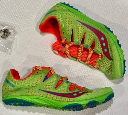 SAUCONY Carrera XC3 Lime Green Cross Country Track Spike Shoes Womens Sz 6.5 - Picture 3 of 11