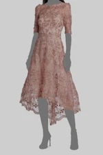 $895 Teri Jon by Rickie Freeman Women's Pink Lace A-Line Dress Size 6