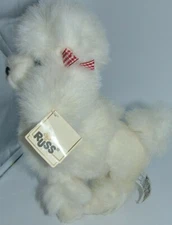 Vintage Russ Berrie White Poodle Puppy Dog with Red Bows Plush 12"