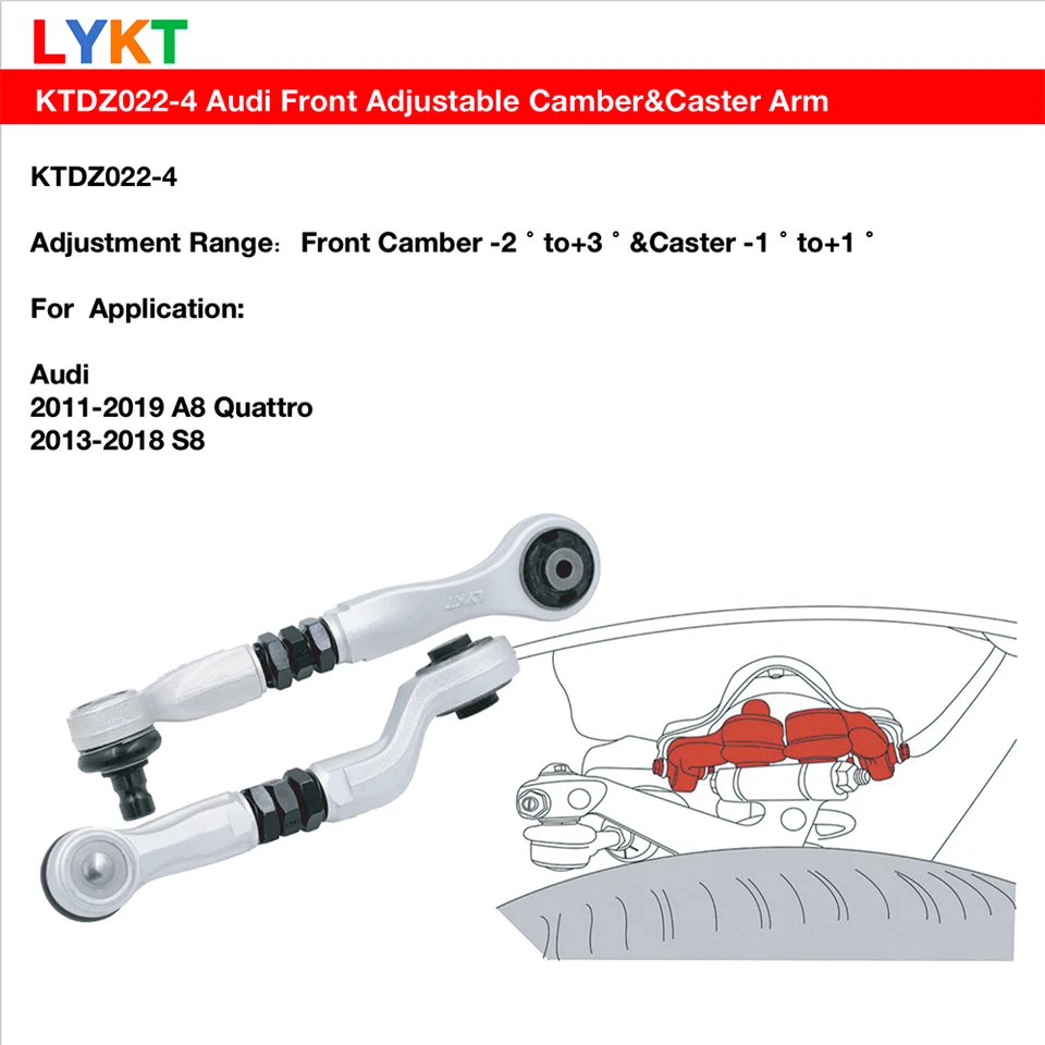 LYKT 4pcs Front Adjustable Camber Arms for Audi A8 Quattro 11-19 、S8 13-18 Foto 2 de 4