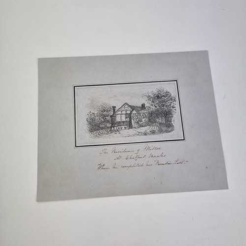 Antique 19th Century Pencil Drawing "The Residence Of Milton, Chalfont Bucks" - 第 7/8 張圖片