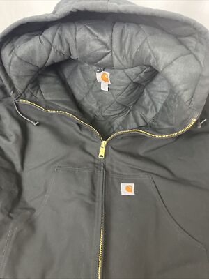 Carhartt Hooded J140-BLK Size 2XL Tall Quilted Flannel Lined Duck