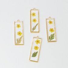 Clearance 8PCS Gold Tone Real Dry Flower Resin Rectangle Charm Pendant GBY424