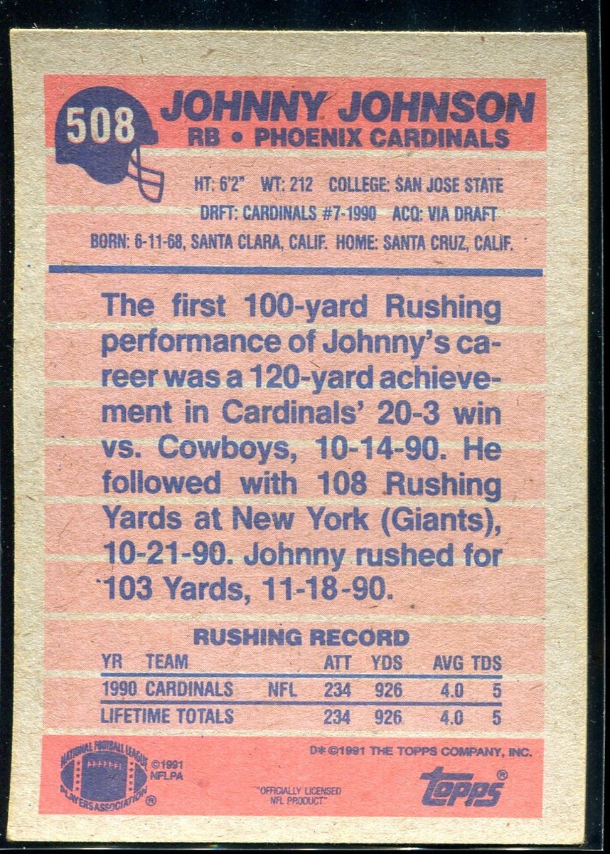 1991Topps Football Johnny Johnson #508 Phoenix Cardinals