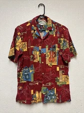 Vtg. Paradise Found Honolulu Hawaiian Shirt Jazz Music Instruments RARE Sz S
