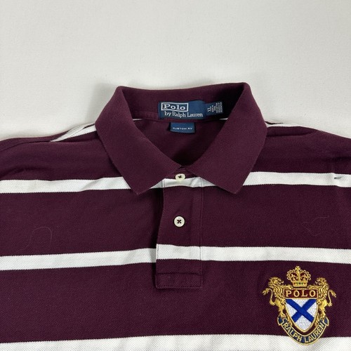 Polo Ralph Lauren Custom Fit Maroon Striped Crest Logo Rugby Polo Shirt Mens XL - Picture 6 of 9
