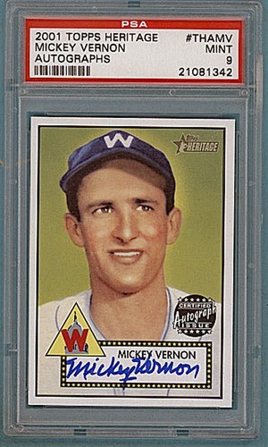 2001 Topps Heritage Autographs Mickey Vernon Auto Issue – #THAMV PSA 9! POP 2!