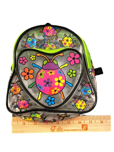 Mini zaino vintage Lisa Frank trasparente coccinella fiori cuore tasca anni 90 Y2K - Foto 9 di 10