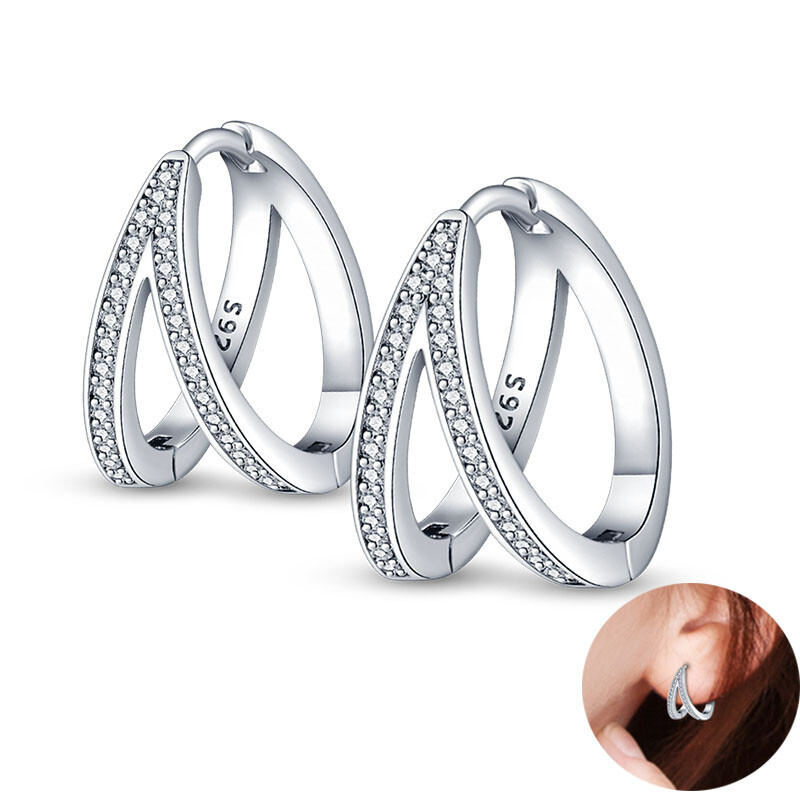 KUNSIR Double Hoop Earrings Silver Huggie Hoop Earrings For Women Loop Earrings