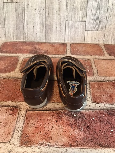 Step Stride Bambini 4 Pelle Scarpe Barca Ancora Nautica Marrone Mocassino In Pelle - Foto 3 di 6