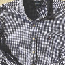 Vintage Ralph Lauren Shirt Men  s Blue Gingham Button Down Long Sleeve Large Nice