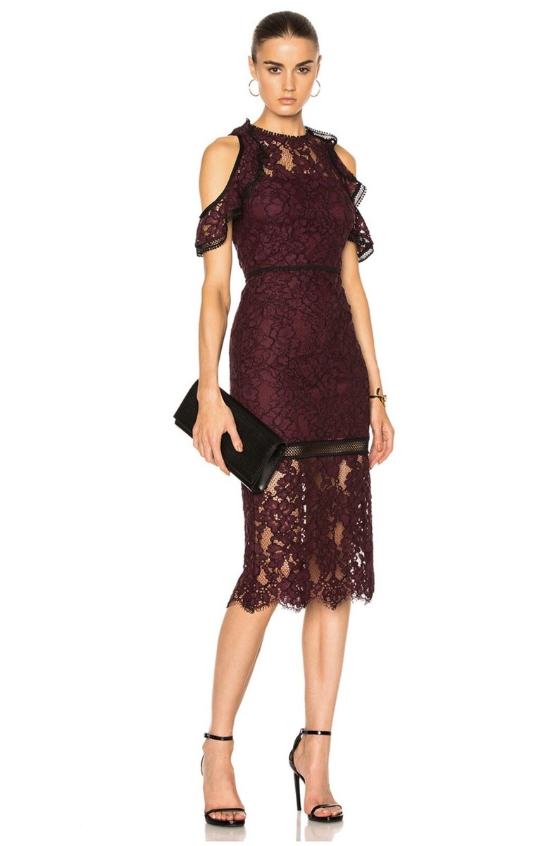 cold shoulder lace midi dress Off The Shoulder Lace Tiered Midi