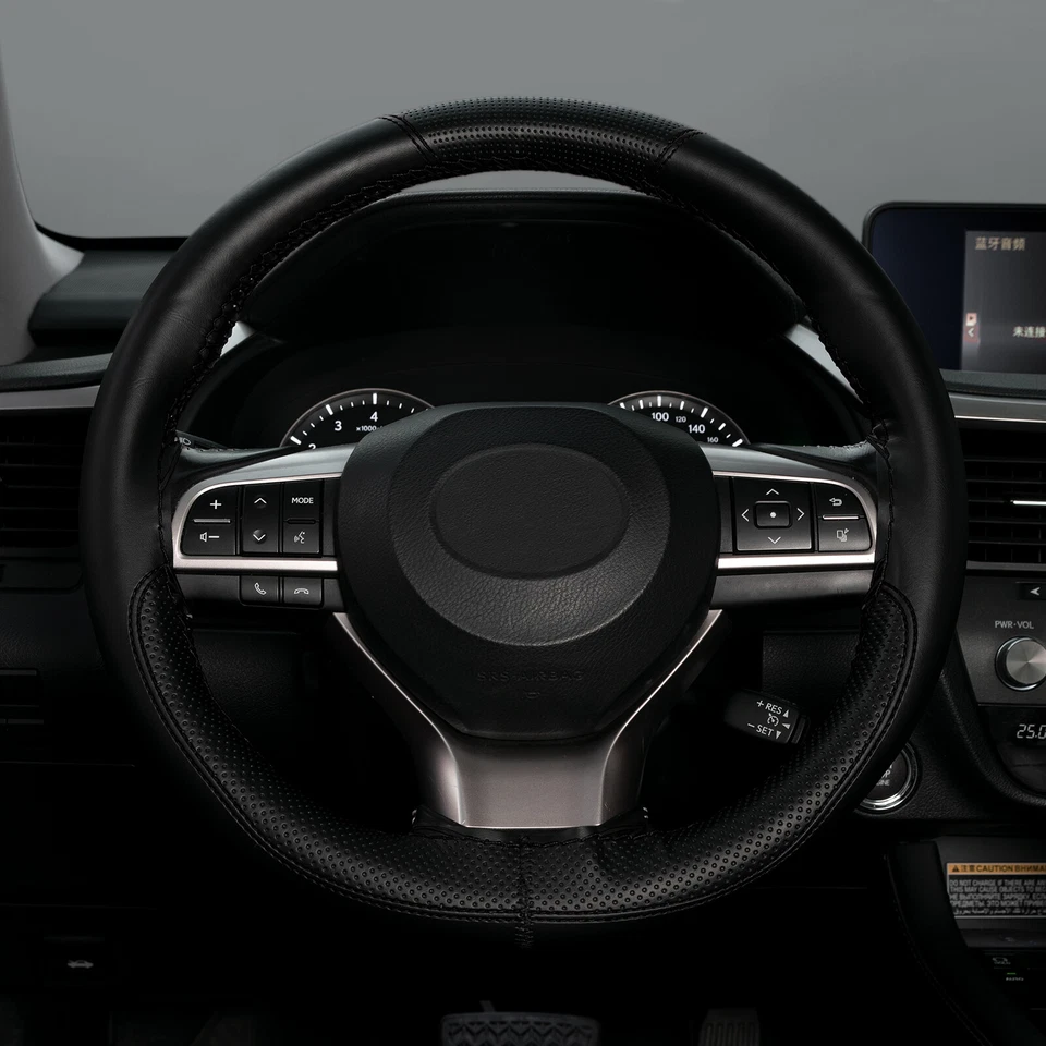 Cubierta de volante de 15" negra cosida a mano para automóvil hágalo usted mismo cuero UFL genuino antideslizante EE. UU. Foto 4 de 4