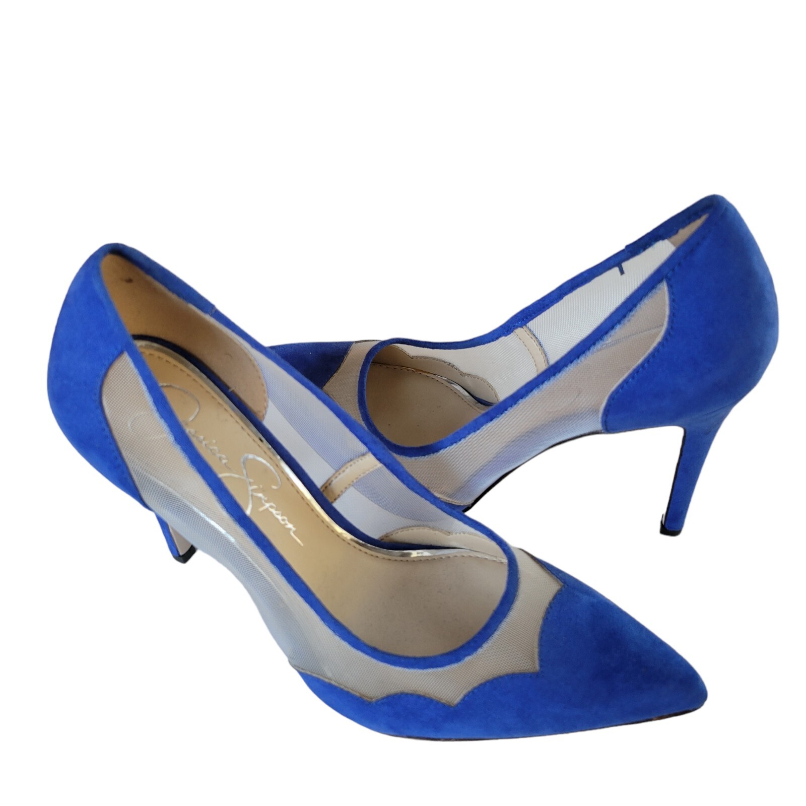Jessica Simpson Size 6-1/2 Women Blue High Heels Sole Leather Mesh/Suede  Upper. | eBay