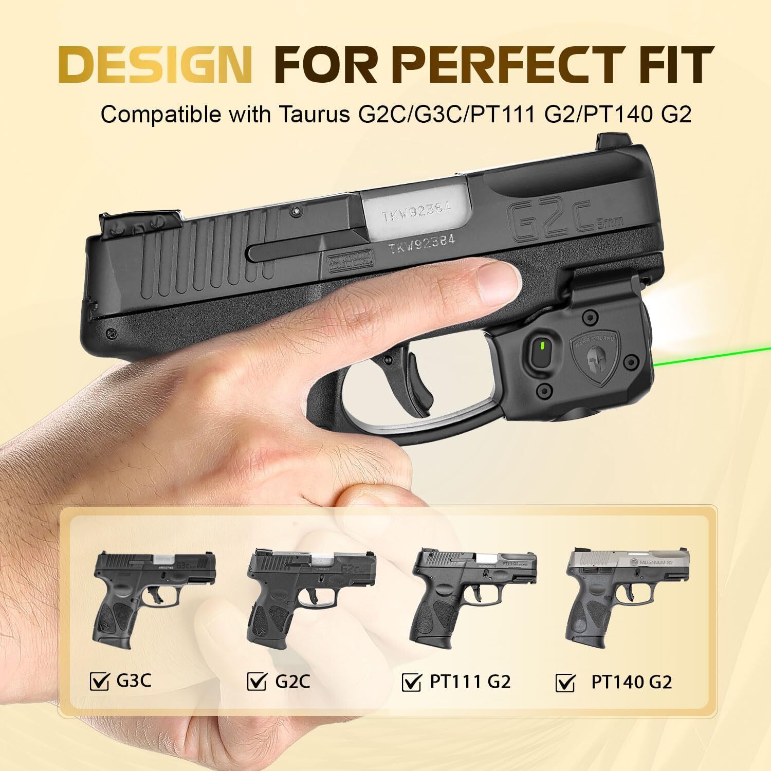 150-Lumen Pistol Light Green Laser&Holster Fit Taurus G2C/G3C/PT111 G2/ PT140 G2