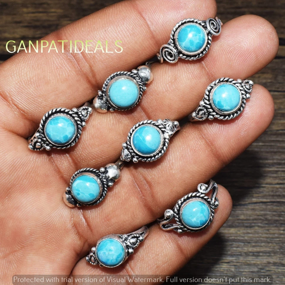 New !! Larimar Gemstone Ring Wholesale Lots 925 Sterling Silver Plated Jewelry - Image 2 of 4